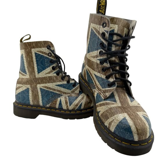 Dr. Martens Union Jack Soft Leather Boots Size EU 38 UK 5 US 7 Vintage Distresse - Picture 2 of 7